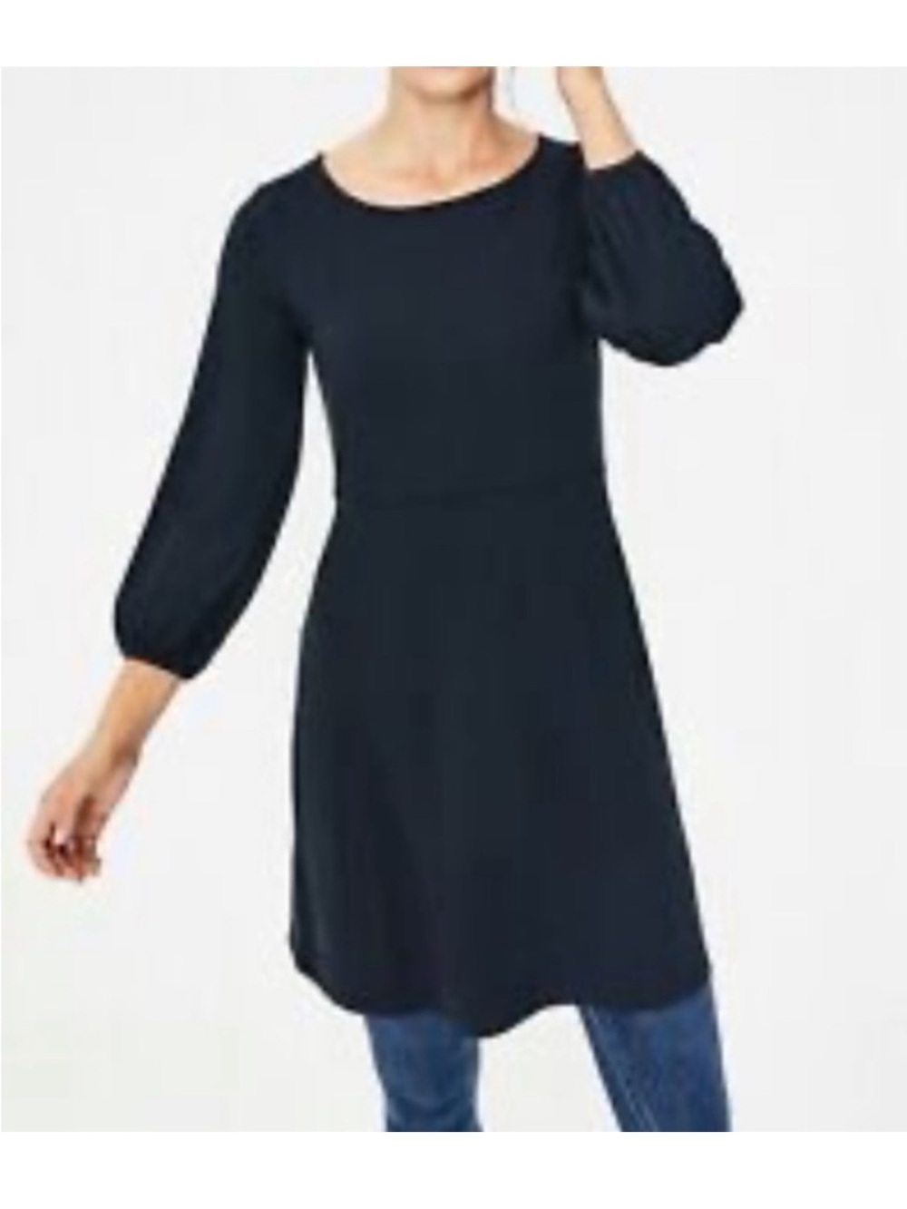 Boden Lucie Jersey Tunic 3/4 Sleeve Mid Length Dress US Sz 10 Regular Navy Blue